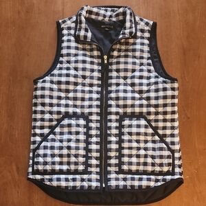 J.Crew Navy and White Checkered Quilted Vest